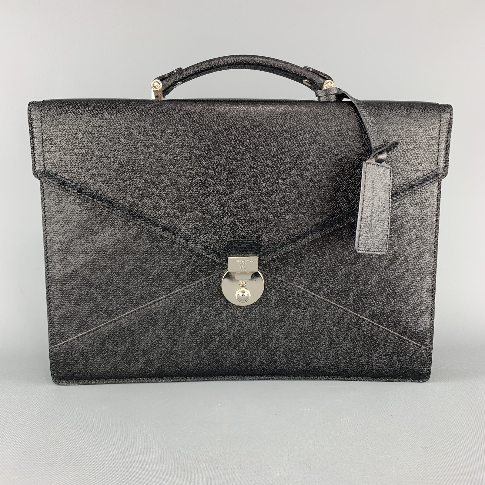 Lancel Black Textured Leather Envelope Briefcase